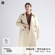 播90絨倪妮同款風(fēng)衣羽絨服202冬新品文藝插肩袖外套女DDQ4RD5534 W60淺米灰 L