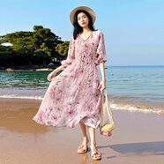 歐偲麥裙子連衣裙秋季女裝小個子2025年高端海邊沙灘裙法式高檔女 5574 圖片色 M （建議80-120斤）