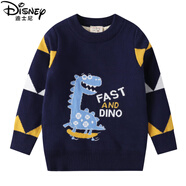 迪士尼（Disney）男童毛衣加絨冬裝兒童打底衫女孩中小童加厚冬款保暖衣上衣童裝女 滑板龍【普通款】藏青 毛衣 120 (適合105-115cm)