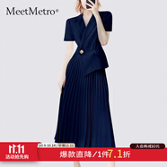 MeetMetro瑪依爾西裝連衣裙女2025秋季新款質感職業(yè)通勤百褶裙 夏款藏青 S