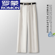 羅蒙（ROMON）直筒闊腿褲女2025新款夏季加厚高腰氣質(zhì)垂感拖地褲顯瘦窄版闊腳褲 【米白色】#不易皺. 26 -S 推薦80-95斤