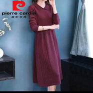 皮爾卡丹（pierre cardin）大尺碼女裝胖m妹針織連衣裙秋冬裝新款寬松顯瘦中長(cháng)款長(cháng)袖連衣裙 棗紅色 收藏+關(guān)注--極速發(fā)貨今年 S 建議【80-95】
