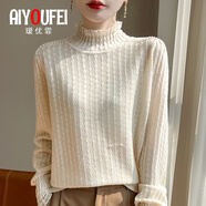 璦優(yōu)霏（aiyoufei）設(shè)計感蕾絲半高領(lǐng)羊毛針織打底衫女疊穿寬松內(nèi)搭花邊領(lǐng)小香風(fēng)毛衣 圖片色  米色 M 建議95-105斤左右