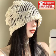 森上優(yōu)集韓版堆堆帽子花朵女秋冬季大頭圍顯臉小包頭針織冷帽保暖新款鏤空 蕾絲鏤空帽 55-62CM