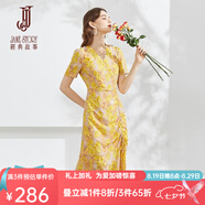經(jīng)典故事（JANE STORY）法式大花朵碎花連衣裙女夏季2024新款高端精致歐式田園風(fēng)茶歇裙 A23黃色花 L