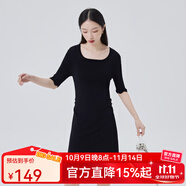 艾萊依小香風法式赫本風高腰裙子女春新款收腰顯瘦連衣裙 炭黑 165/88A