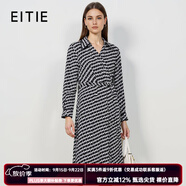 愛特愛（EITIE）時尚格紋印花收腰翻領(lǐng)顯瘦通勤襯衫連衣裙秋季新款7307006 極簡黑20 L 165