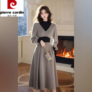 皮爾卡丹（pierre cardin）灰色高領(lǐng)針織毛衣連衣裙女款冬季感超好看收腰內搭長(cháng)裙子 灰色連衣裙單件 M 建議80-100斤