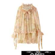 艾莫克2025歐美風(fēng)春裝印花長袖連衣裙女 圖片色 S