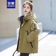 羅蒙（ROMON）冬裝棉服女2024新款韓版寬松短款棉衣女小個(gè)子加厚棉襖派克服外套 軍綠色 L （120-140斤）
