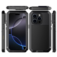 lovemeii適用蘋果iPhone16ProMax手機殼三防殼16Pro金屬保護套支持無線充防塵防水濺防震鋁合金邊框 黑色 iPhone 16