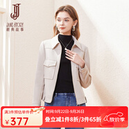 經(jīng)典故事（JANE STORY）經(jīng)典故事純色洋氣麂皮絨短外套女2024新款簡(jiǎn)約氣質(zhì)拉鏈工裝風(fēng)上衣 T05 米杏色 2XL