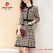 皮爾卡丹（pierre cardin）品牌高檔輕奢千鳥(niǎo)格小香風(fēng)名媛氣質(zhì)針織連衣裙春秋修身顯瘦百搭毛 品牌高端新品-圖片色 S