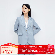 秋水伊人春秋新款藍(lán)色西裝外套女裝簡約氣質(zhì)西裝H型通勤大氣西裝外套女 藍(lán)色 XL