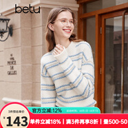 百圖betu女裝秋冬新款毛衣高級感條紋寬松慵懶風(fēng)毛衣女2310D08 藍(lán)色 L