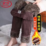 浪莎加絨褲女棉褲外穿2025冬季加厚燈芯絨媽媽褲直筒雪尼爾防風(fēng)保暖褲 深咖色【超厚北極一體絨】 4XL 【135-150斤】
