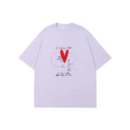 古由卡潮牌淺紫色愛(ài)心T恤男夏新款重磅短袖正肩半袖女上衣合身 淺紫 250克 XS