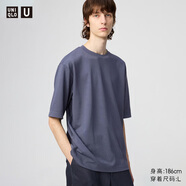優(yōu)衣庫男女裝大師T AIRism寬松圓領(lǐng)T恤五分袖短袖475355 465185 475355/66藍色 M