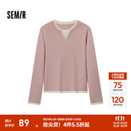 森馬（Semir）毛衣女短款假兩件含羊毛針織衫2024冬季新款修身保暖軟糯v領(lǐng)內(nèi)搭 白紅色調(diào)00416 M /155/80A