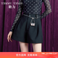 糖力時髦百搭 秋新款黑色高腰顯瘦A字闊腿西裝褲休閑短褲女 黑色 M