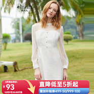 Olrain歐芮兒夏裝女裝長(zhǎng)袖白色連衣裙女微透蕾絲拼接中長(zhǎng)款A(yù)字裙 白色 M