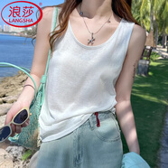 浪莎吊帶背心女夏季新款外穿棉麻打底寬松慵懶上衣寬肩帶無(wú)袖t恤內搭 白色 【背心款】 XL 【推薦130-150斤】