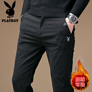 花花公子（PLAYBOY）褲子男款秋冬新款潮流商務(wù)小腳修身褲子男士時(shí)尚百搭韓版長褲男 黑色X-6666HH621 31