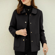 拉倫菲韻高端品牌 雙面羊絨大衣女短款秋冬新款韓版小個(gè)子100%羊毛呢外套 黑色 M 【100-115斤】