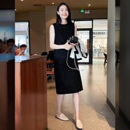 Mayya Plus黑色連衣裙女夏季新款小香風(fēng)亮片設計感高腰無(wú)袖背心裙 黑色 S