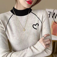 以純（YISHion）純棉半高領(lǐng)打底衫女秋冬內搭可外穿2025新款獨特絕美撞色拼接上衣 半高領(lǐng)撞色長(cháng)袖-半愛(ài)心純棉 L 100-120斤