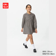 優(yōu)衣庫童裝女童格子連衣裙/長袖娃娃領(lǐng)裙子478205 09 黑色 150