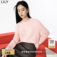 LILY春新款女裝多巴胺穿搭含綿羊毛馬海時尚針織衫套頭毛衣女 122粉紅 M