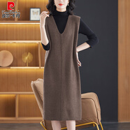 皮爾卡丹（pierre cardin）馬甲背心連衣裙女秋冬遮屁股洋氣上衣針織衫外穿寬松中長(cháng)款毛衣裙 咖色 M 建議85-100斤