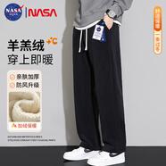 NASA GISS休閑褲男寬松加絨保暖褲羊羔絨厚款長褲子 黑色直筒羊羔絨 2XL