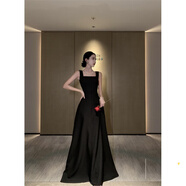 以歐（YIOU）黑色吊帶晚禮服女宴會氣質(zhì)小眾設(shè)計感年會服主持人連衣裙5526 黑色 L