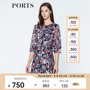 PORTS寶姿  春夏新品女裝優(yōu)雅印花系帶連衣裙A字裙LN8D134HPP027 黑色印花 M (6)