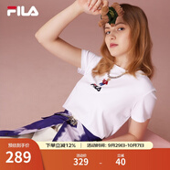 斐樂（FILA）官方女士短袖T恤夏印花運動女裝針織短袖套頭衫小熊T刺繡上衣 標準白-WT M 165/84A
