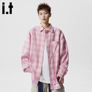 :CHOCOOLATE it粉色格子長(cháng)袖襯衫男春秋季2025年新款潮牌外套寬松翻領(lǐng)襯衣男 粉色 S 【建議90-115斤】