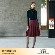 顏域綿羊毛細閃百褶裙女冬2025新款紅色中長(cháng)款裙子A字毛呢半身裙 紅色 M/38
