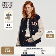 Teenie Weenie小熊女裝色美式高街復(fù)古潮酷棒球服短外套毛呢大衣 藏青色 S