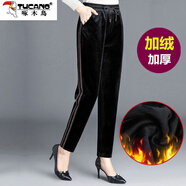 啄木鳥加絨加厚褲子女外穿金絲絨大碼高腰媽媽休閑褲中老年運(yùn)動(dòng)直筒長(zhǎng)褲 金邊【加絨】 加厚 3XL 建議110-130斤