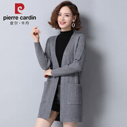 皮爾卡丹（pierre cardin）新款秋冬款毛衣外套開(kāi)衫女中長(cháng)款寬松韓版披肩加大碼針織衫 灰色 4XL 【155-170斤】