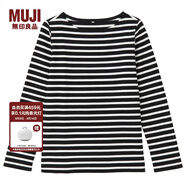 無(wú)印良品 MUJI 女式 粗棉線(xiàn)條紋長(cháng)袖T恤 黑*橫條 S