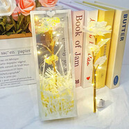 聚莜家教師節禮物送老師玫瑰花永生七彩花炫光仿真花女生日禮物浪漫擺件 彩金玫瑰1支+精美禮盒+拉菲草+燈