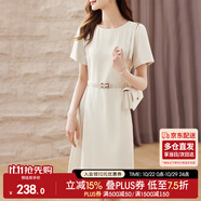 尚都比拉設(shè)計(jì)感拼接連衣裙夏季高級(jí)感氣質(zhì)百褶裙小個(gè)子中長(zhǎng)裙子 杏色 L