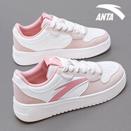 安踏（ANTA）板鞋女鞋2025秋季新款時尚百搭小白鞋低幫厚底輕便休閑運動鞋 8001Q-4紙莎白/藕灰/丁香粉 36