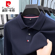 皮爾卡丹（pierre cardin）男士長袖POLO衫純棉開叉春秋季休閑中年上衣絲光棉商務休閑針織 長袖19131藏青 3XL 185