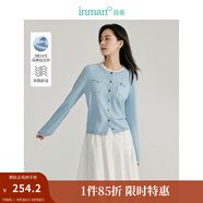 茵曼（INMAN）毛衣女蝴蝶結(jié)針織開衫2025春秋節(jié)女裝新款荷葉袖氣質(zhì)外套 湖藍(lán)色-W18518265 常規(guī) S