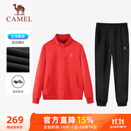 駱駝（CAMEL）跑步運動套裝女立領(lǐng)長袖兩件套運動服 7C2226L5463 警戒紅 XXL