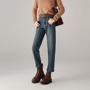 索菲絲爾（SOFSIL）高腰加厚磨毛牛仔褲女2025冬季時(shí)尚寬松百搭顯瘦哈倫褲 深藍 26